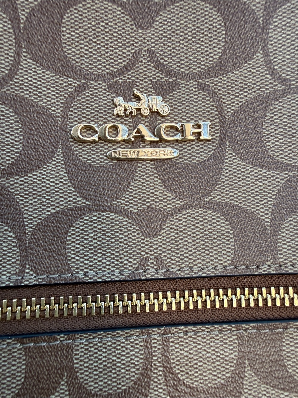 Coach Gallery Brown Signature Canvas Tote Bag with Black Leather Straps